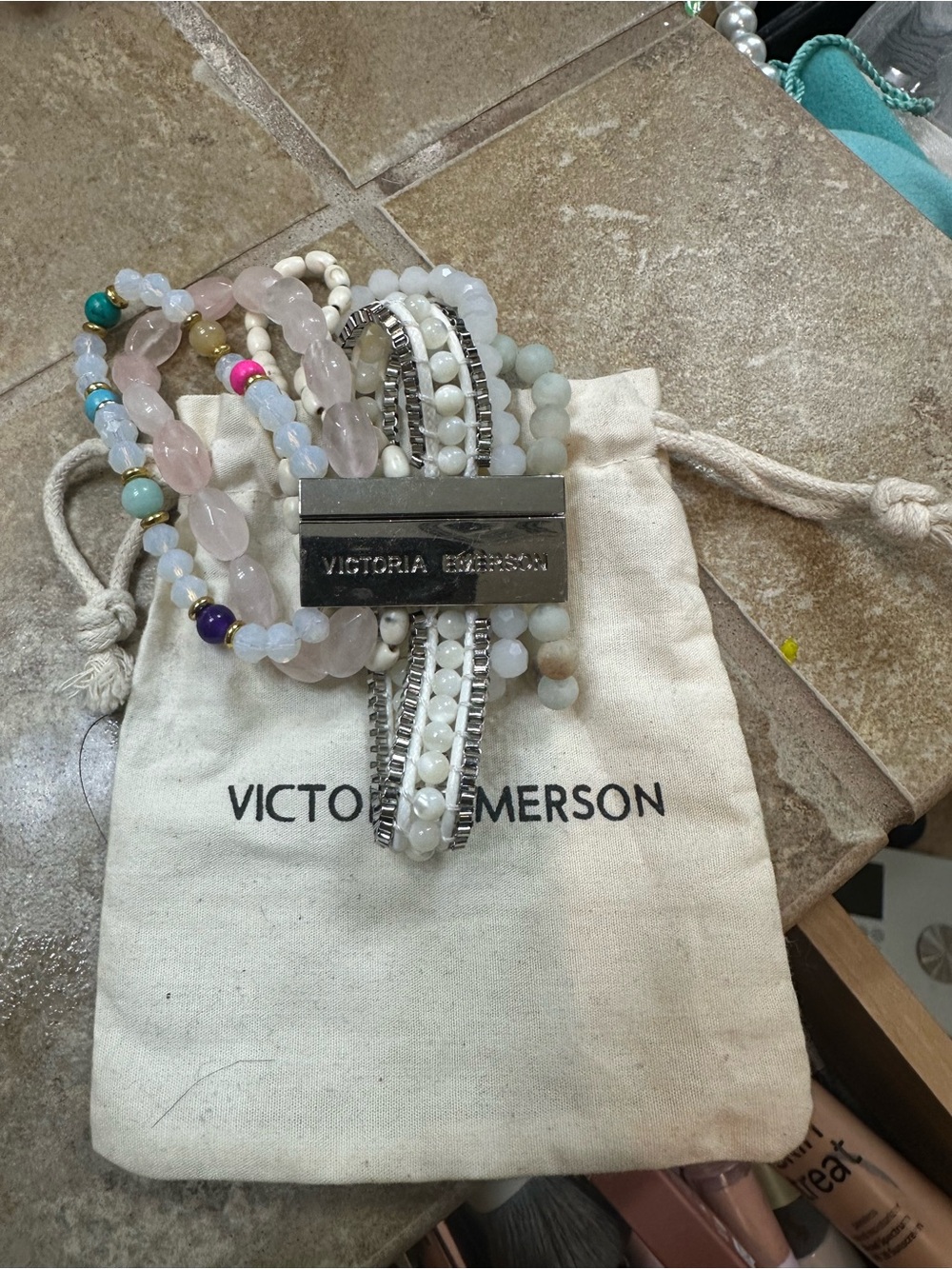 Victoria Emerson Multicolor Beaded Wrap Bracelet with Silver Magnetic Clasp